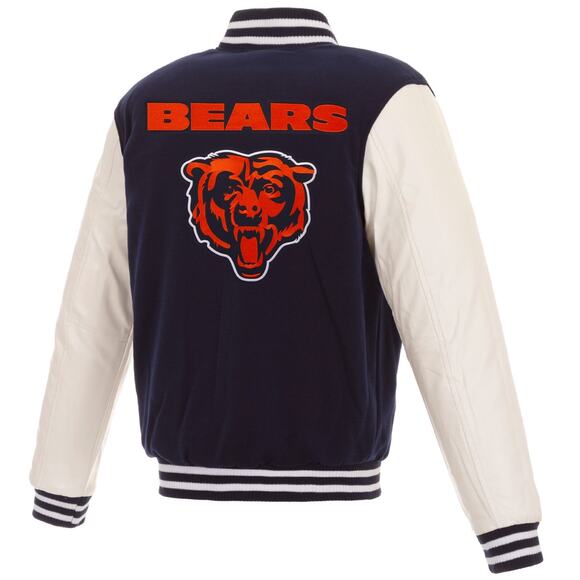 Chicago Bears Reversible Fleece Jacket with Faux Leather Sleeve - Picture 1 of 6